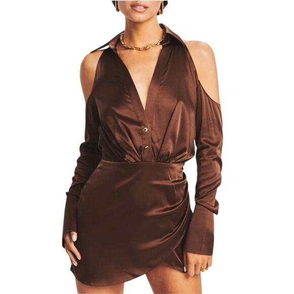 Retrofete SER.O.YA SHEA SILK DRESS Chocolate- Size S - Picture 1 of 5